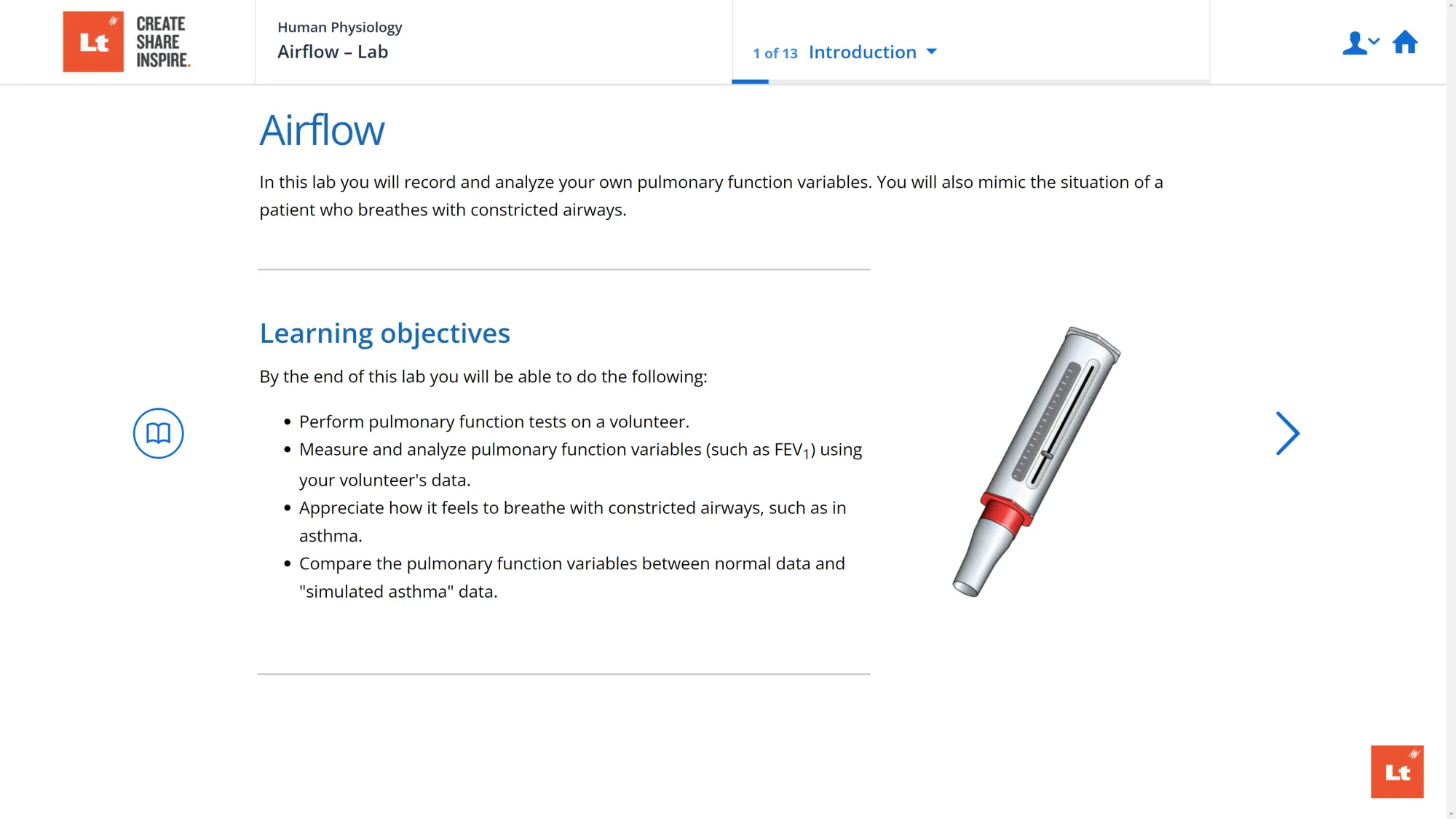 A screenshot of the Airflow Lab in Lt showing a diagram of equipment used to measure breathing.