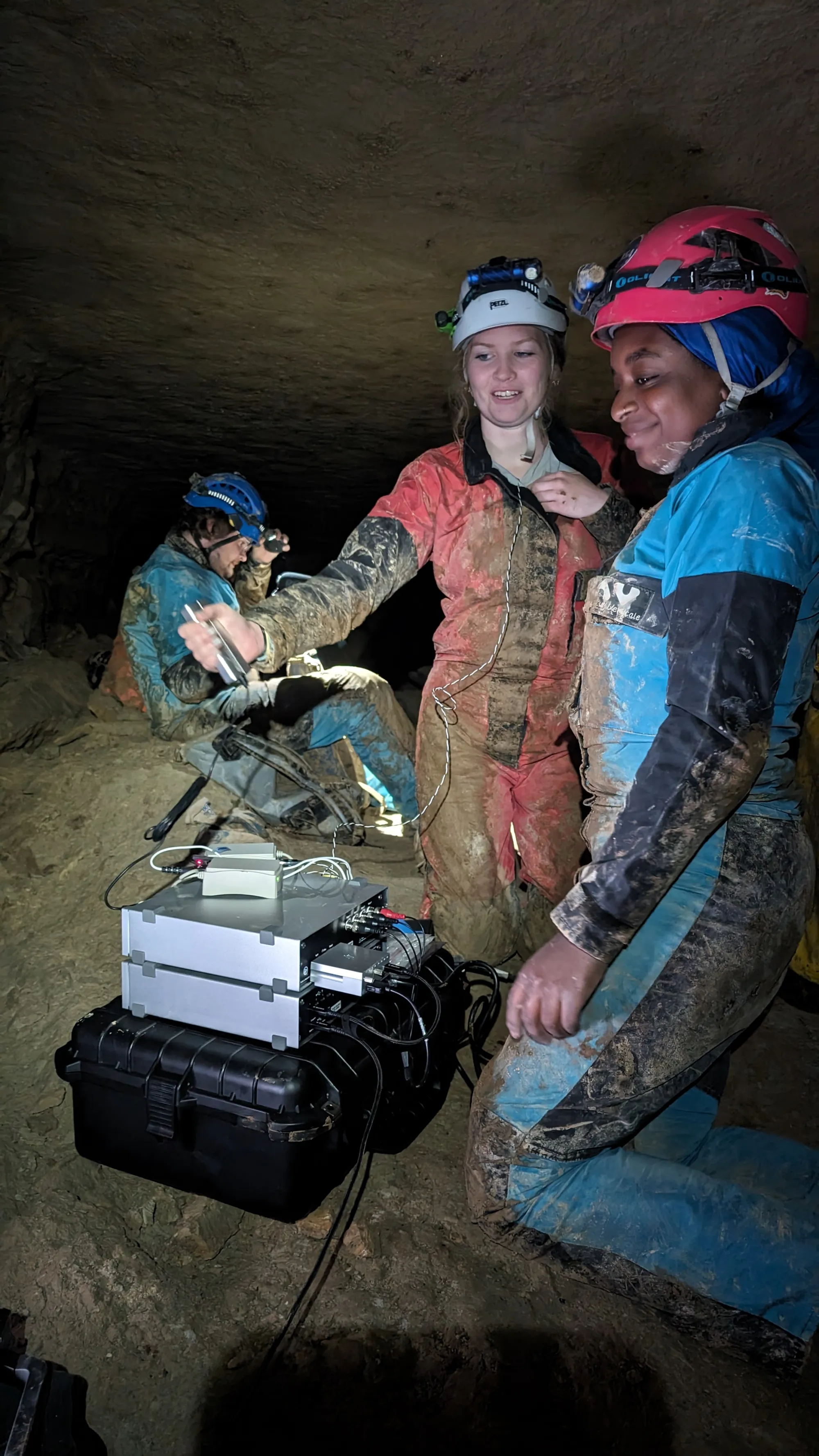 Students in a cave using the power lab C