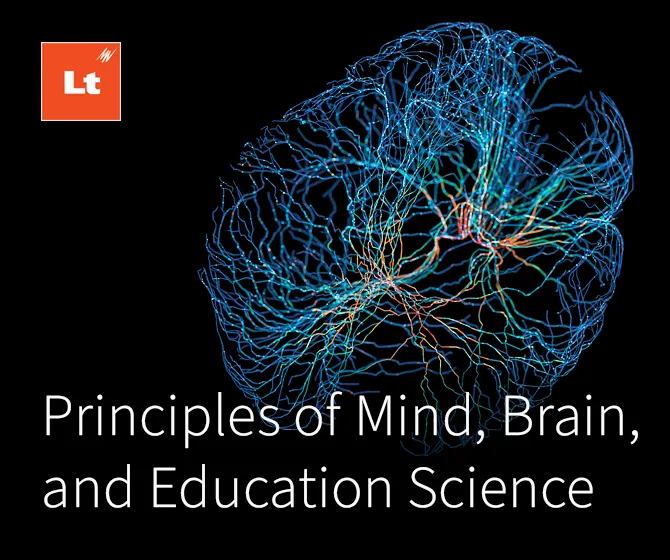 A blog list image that says "Principles of Mind, Brain, and Education Science" with an image of a brain and the Lt logo on a black background.