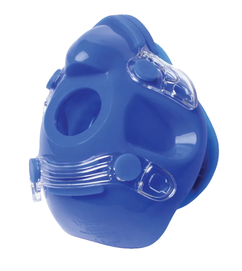 Medium-sized, blue, silicon adult face mask. 