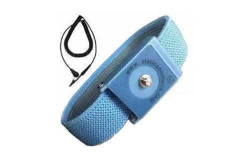 ESD Adjustable Wrist Strap w/ 10' Coil Cord (Blue, 4mm Snap